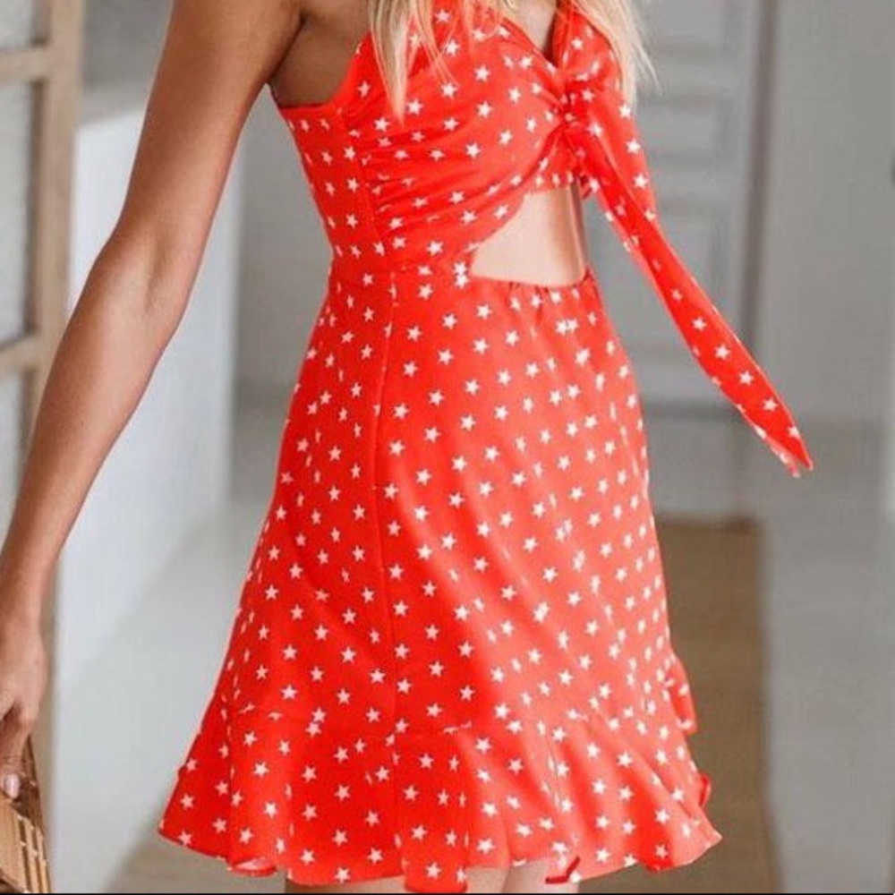 Red Star Tie-Front Mini Dress - Picture 2 of 8